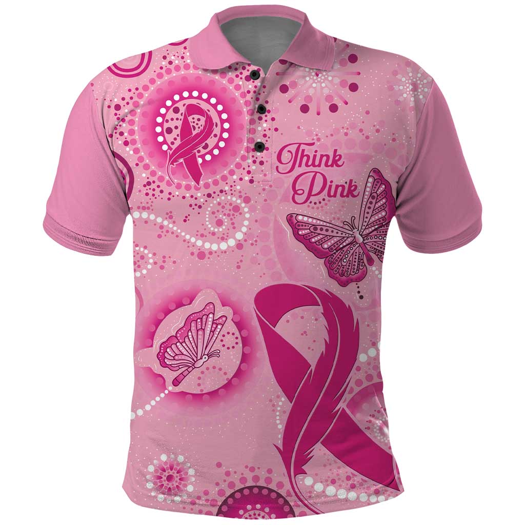 Personalised Australia Indigenous Polo Shirt Breast Cancer Ribbon Think Pink - Pink Version - Vibe Hoodie Shop