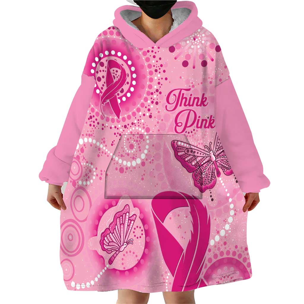 Personalised Australia Indigenous Wearable Blanket Hoodie Breast Cancer Ribbon Think Pink - Pink Version - Vibe Hoodie Shop