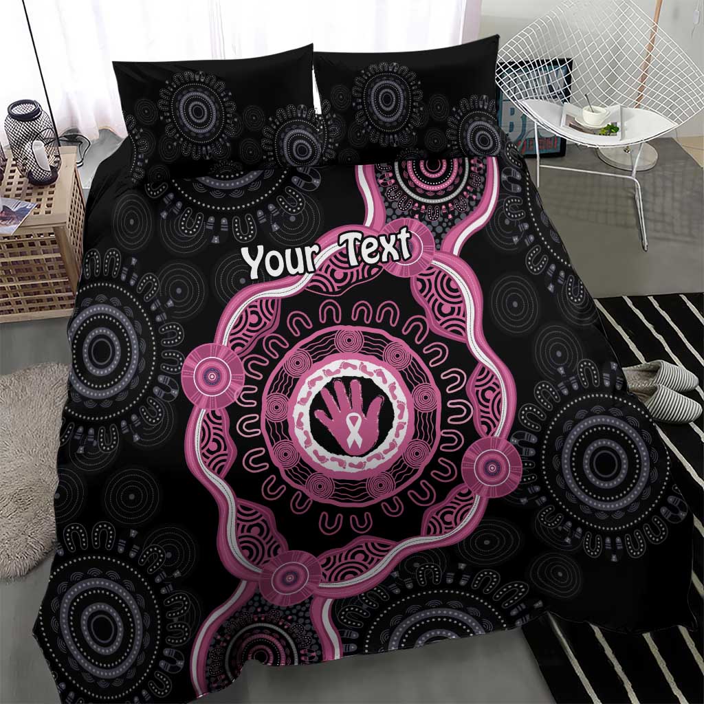 Personalised Australia Breast Cancer Bedding Set Brave Strong Aboriginal Art - Vibe Hoodie Shop
