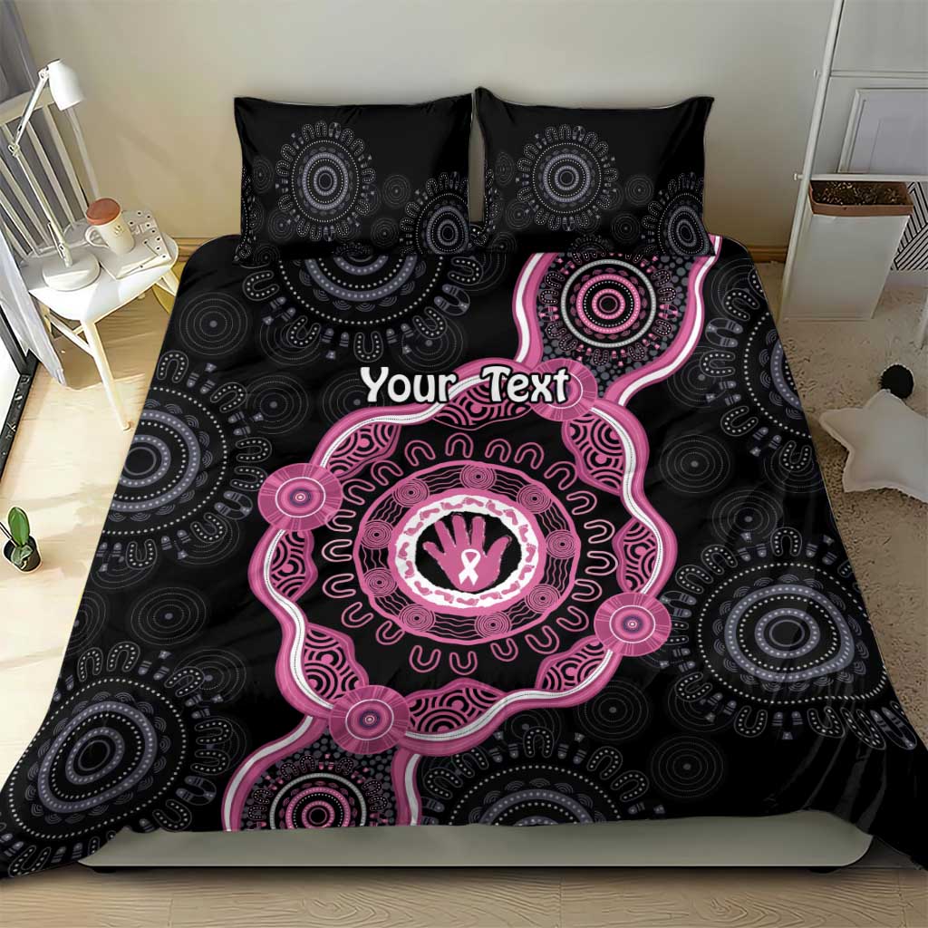 Personalised Australia Breast Cancer Bedding Set Brave Strong Aboriginal Art - Vibe Hoodie Shop