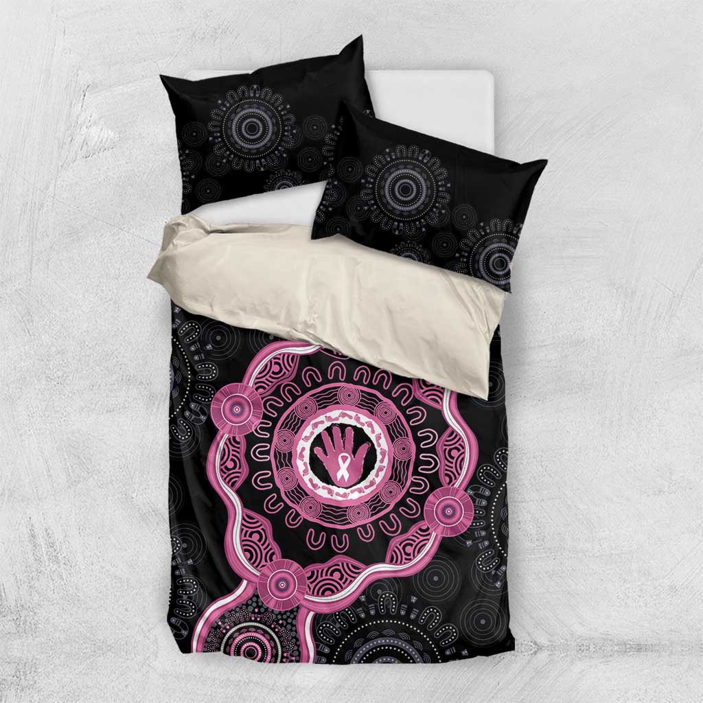 Personalised Australia Breast Cancer Bedding Set Brave Strong Aboriginal Art - Vibe Hoodie Shop