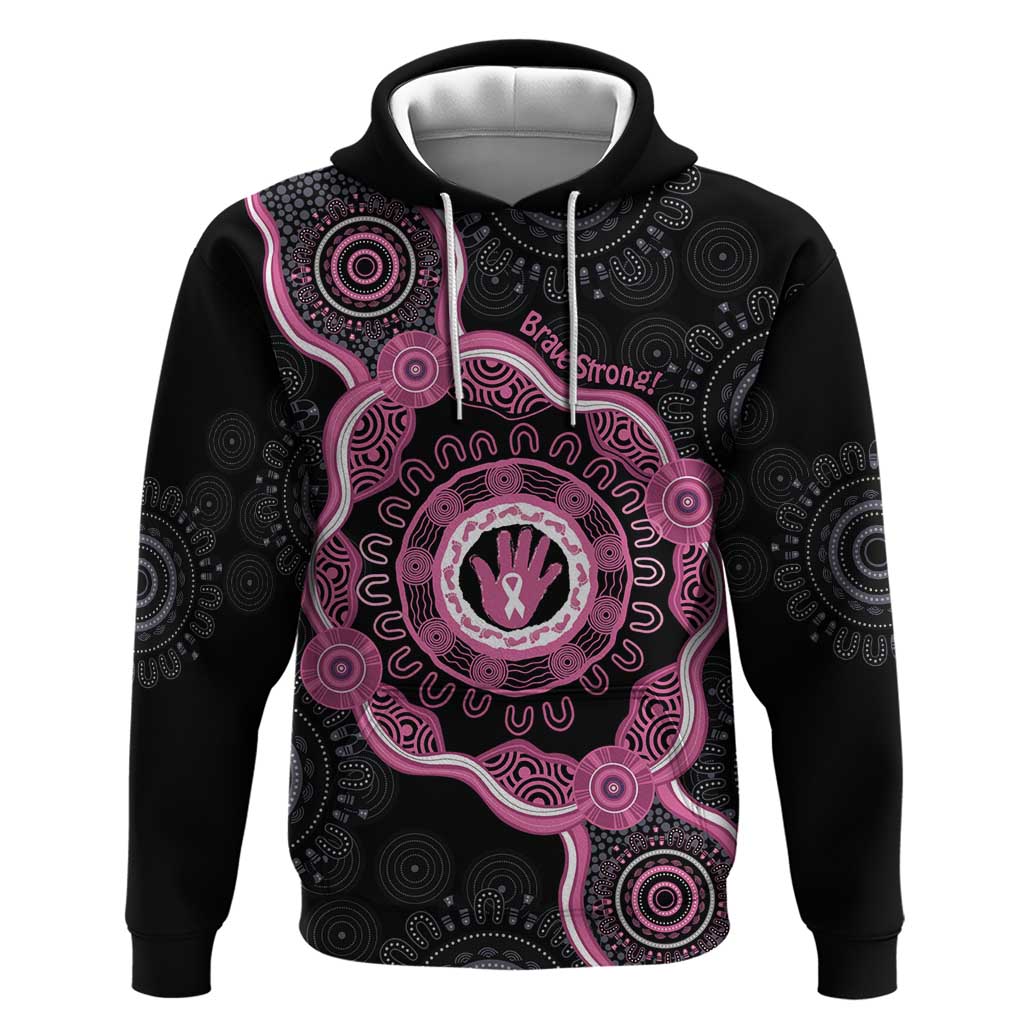 Personalised Australia Breast Cancer Hoodie Brave Strong Aboriginal Art - Vibe Hoodie Shop