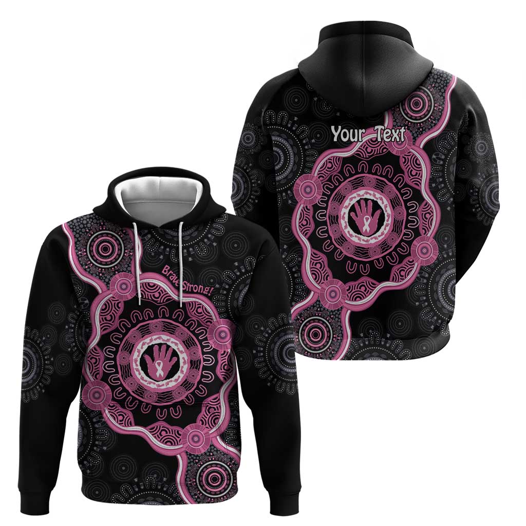 Personalised Australia Breast Cancer Hoodie Brave Strong Aboriginal Art - Vibe Hoodie Shop