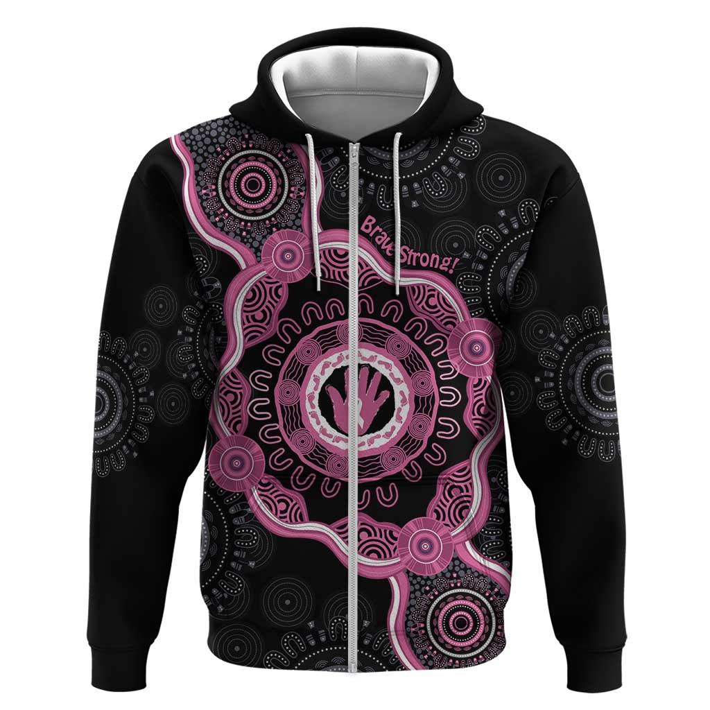 Personalised Australia Breast Cancer Hoodie Brave Strong Aboriginal Art - Vibe Hoodie Shop