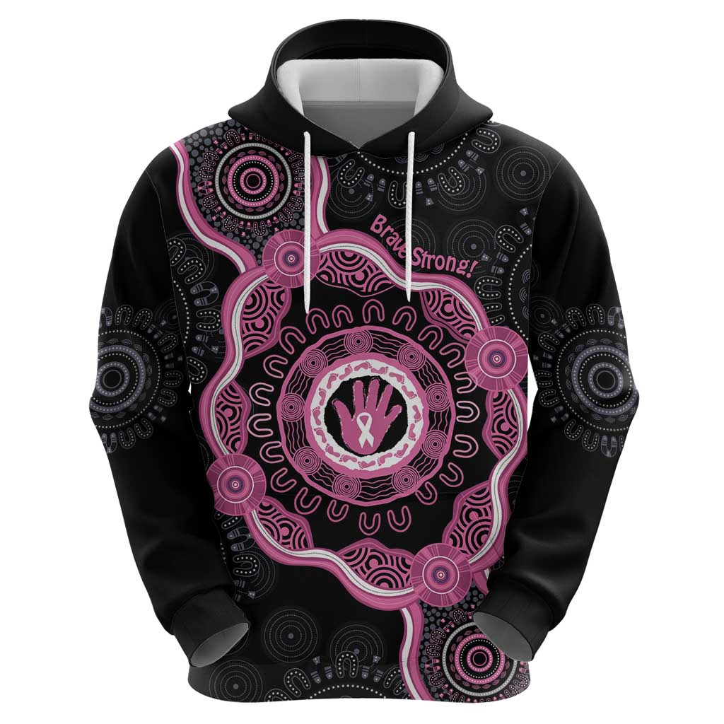 Personalised Australia Breast Cancer Hoodie Brave Strong Aboriginal Art - Vibe Hoodie Shop