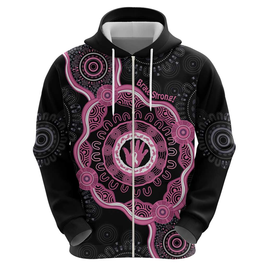 Personalised Australia Breast Cancer Hoodie Brave Strong Aboriginal Art - Vibe Hoodie Shop