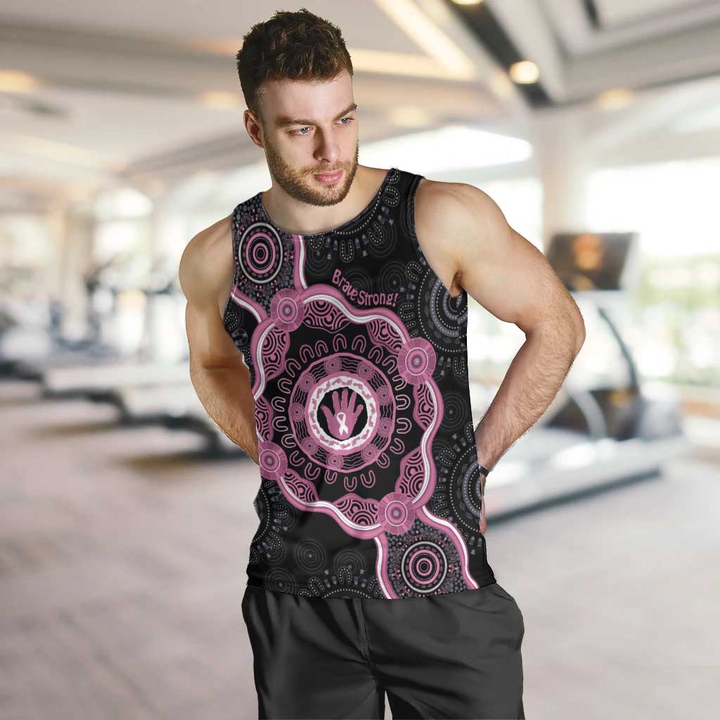Personalised Australia Breast Cancer Men Tank Top Brave Strong Aboriginal Art - Vibe Hoodie Shop
