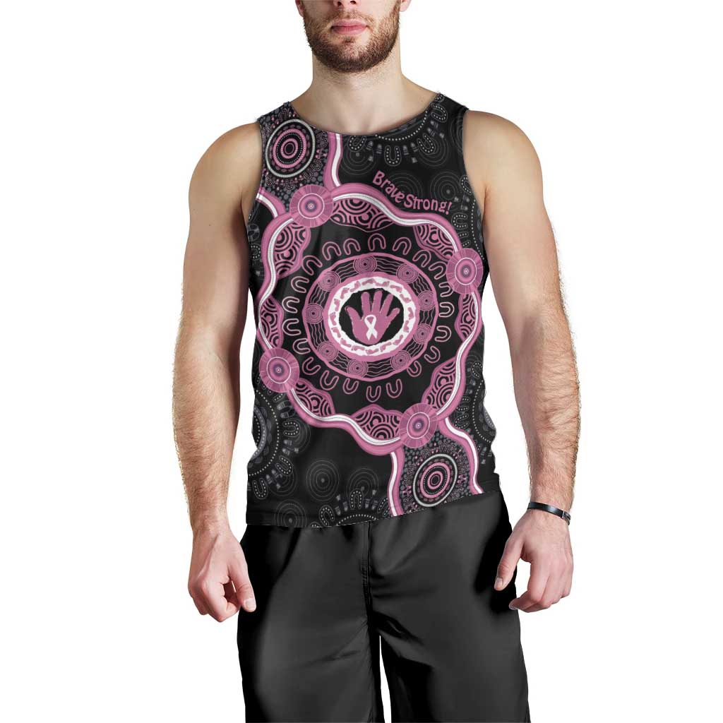 Personalised Australia Breast Cancer Men Tank Top Brave Strong Aboriginal Art - Vibe Hoodie Shop
