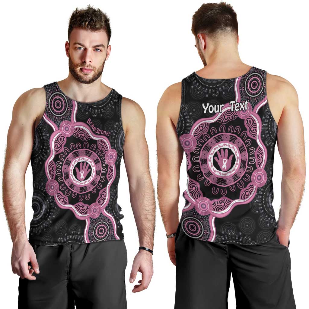 Personalised Australia Breast Cancer Men Tank Top Brave Strong Aboriginal Art - Vibe Hoodie Shop