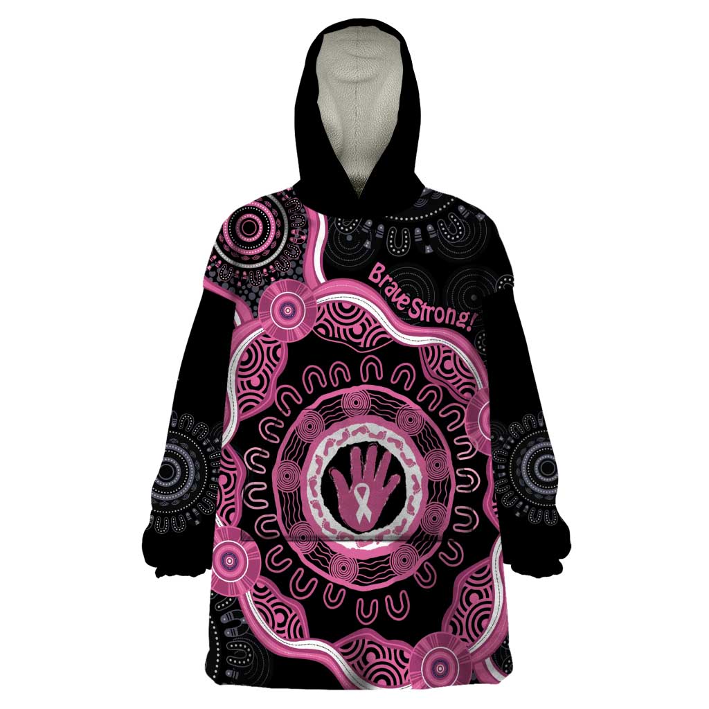 Personalised Australia Breast Cancer Wearable Blanket Hoodie Brave Strong Aboriginal Art - Vibe Hoodie Shop