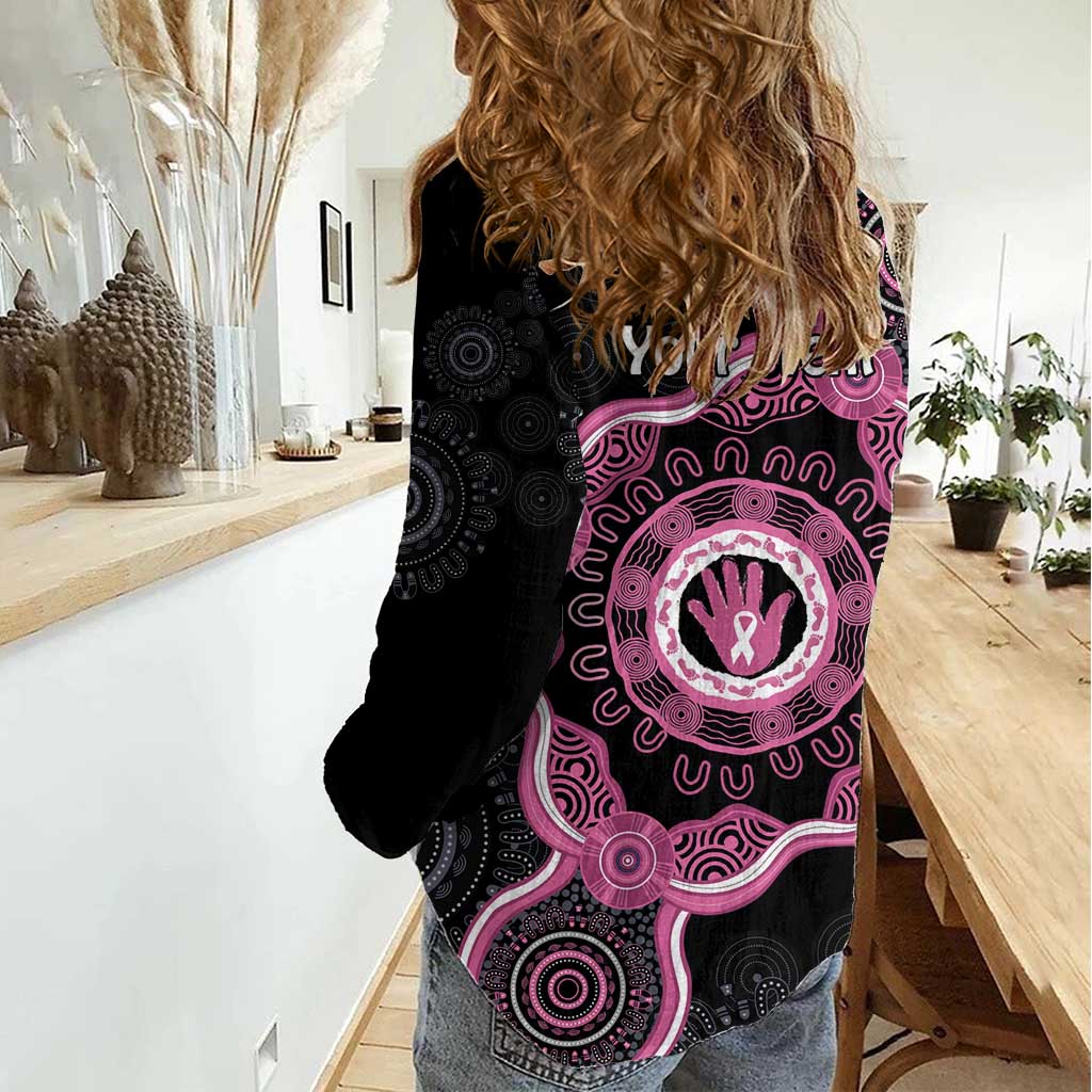 Personalised Australia Breast Cancer Women Casual Shirt Brave Strong Aboriginal Art - Vibe Hoodie Shop