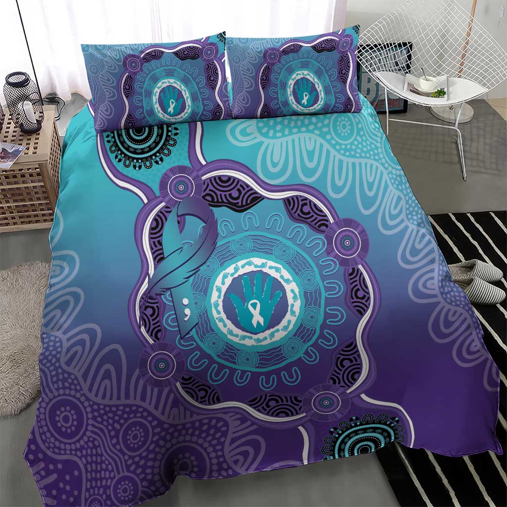 Australia Indigenous Bedding Set Suicide Prevention Month Ribbon Aboriginal Art - Vibe Hoodie Shop