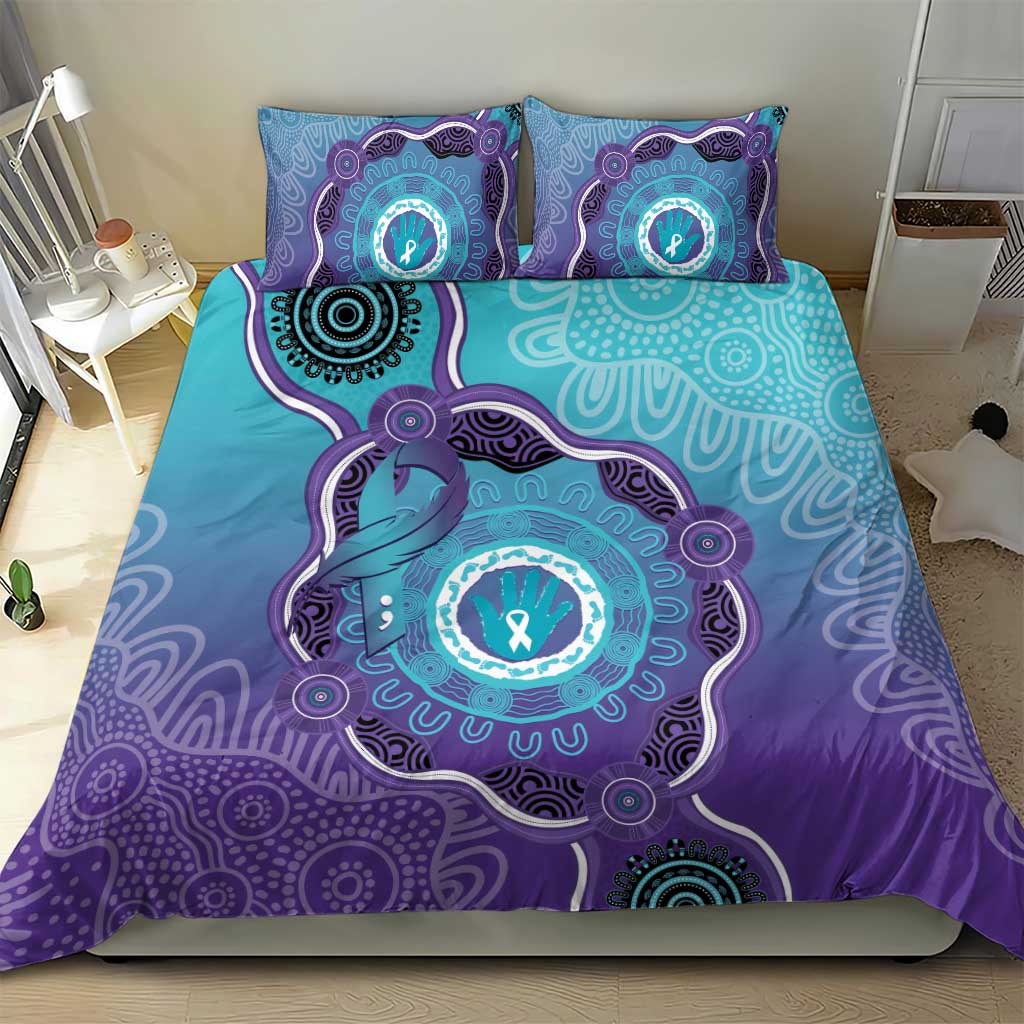 Australia Indigenous Bedding Set Suicide Prevention Month Ribbon Aboriginal Art - Vibe Hoodie Shop