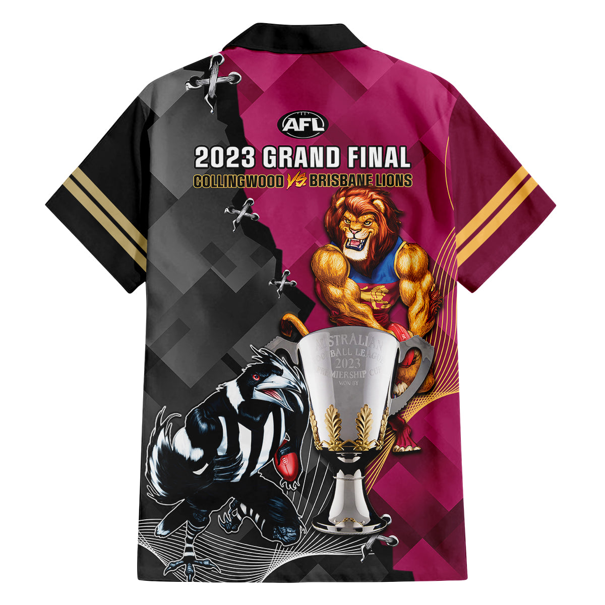 collingwood-and-lions-football-family-matching-long-sleeve-bodycon-dress-and-hawaiian-shirt-2023-grand-final-magpies-brisbane-together