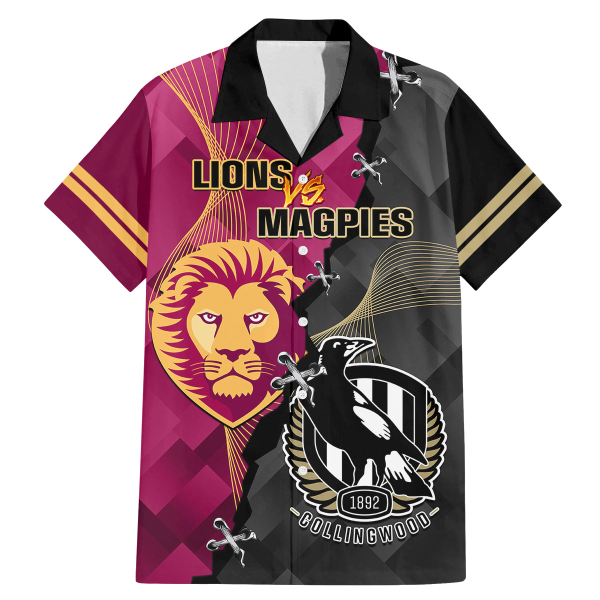 collingwood-and-lions-football-family-matching-mermaid-dress-and-hawaiian-shirt-2023-grand-final-magpies-brisbane-together