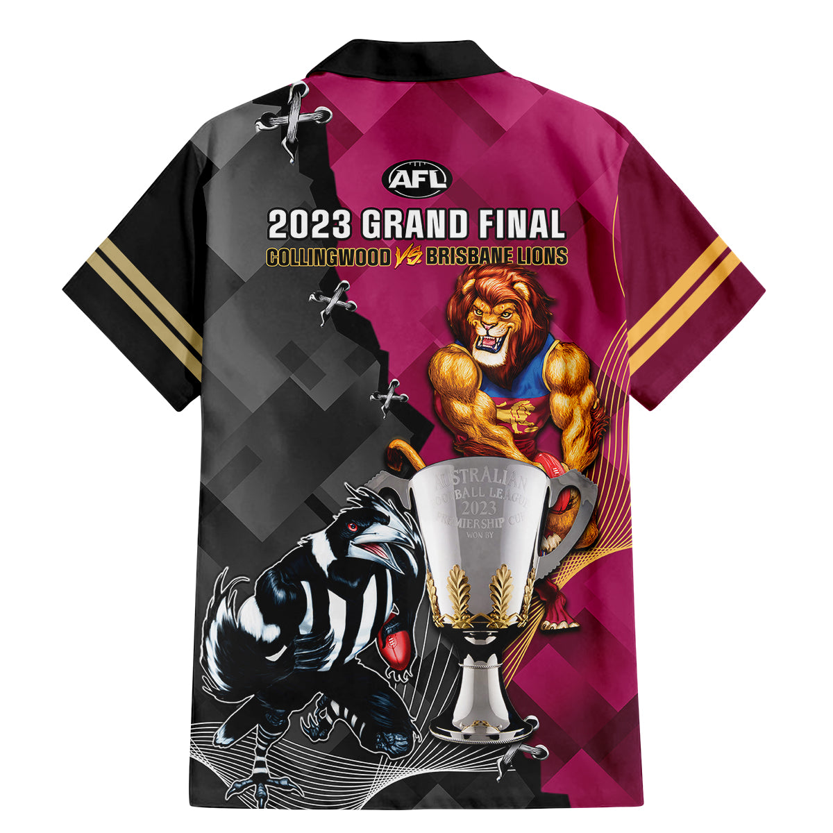 collingwood-and-lions-football-family-matching-mermaid-dress-and-hawaiian-shirt-2023-grand-final-magpies-brisbane-together