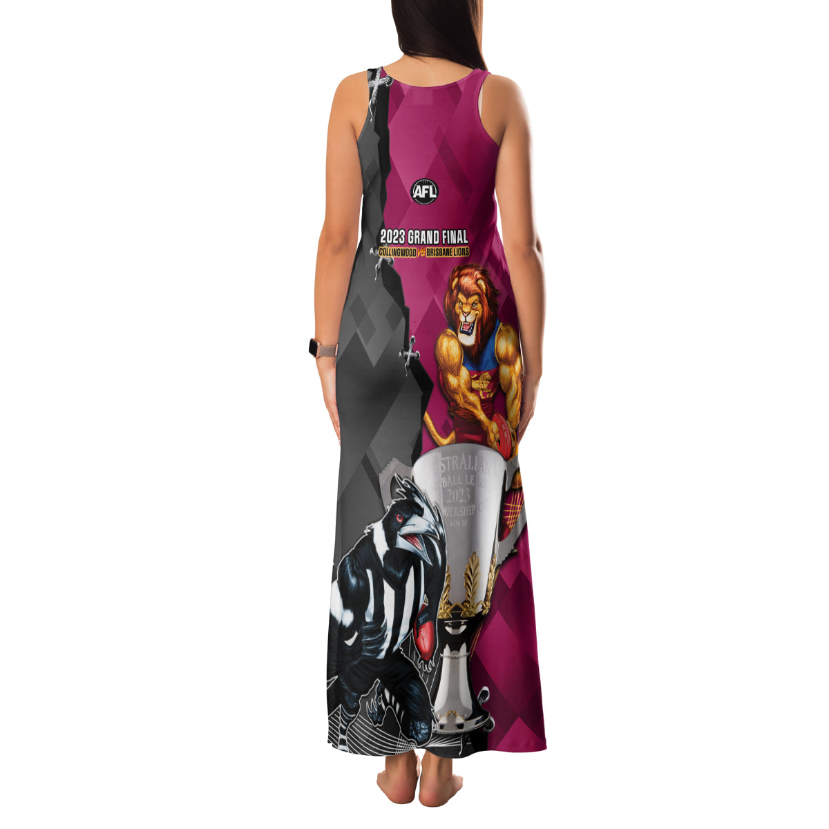 collingwood-and-lions-football-family-matching-tank-maxi-dress-and-hawaiian-shirt-2023-grand-final-magpies-brisbane-together