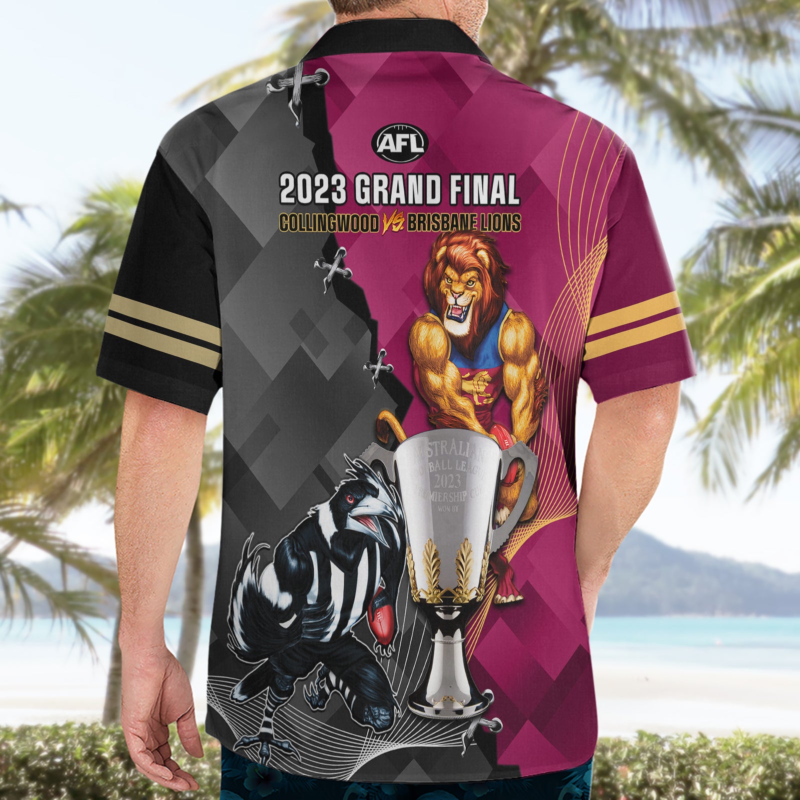 Collingwood And Lions Football Hawaiian Shirt 2023 Grand Final Magpies Brisbane Together - Vibe Hoodie Shop