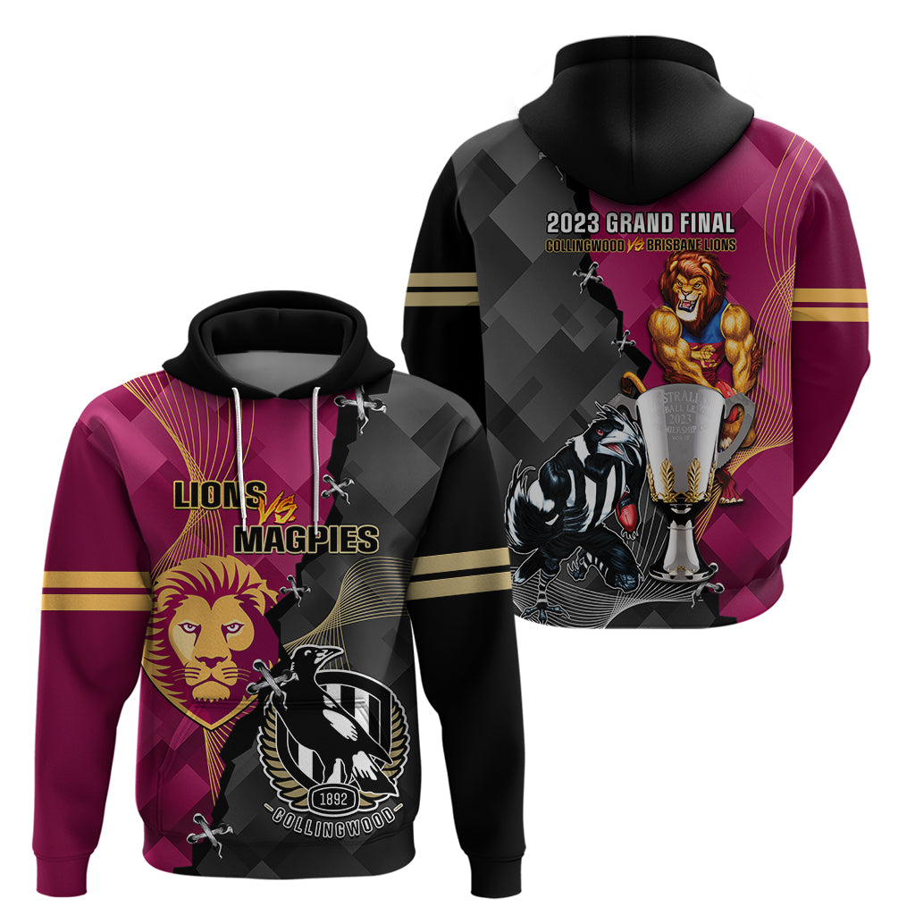 Collingwood And Lions Football Hoodie 2023 Grand Final Magpies Brisbane Together - Vibe Hoodie Shop