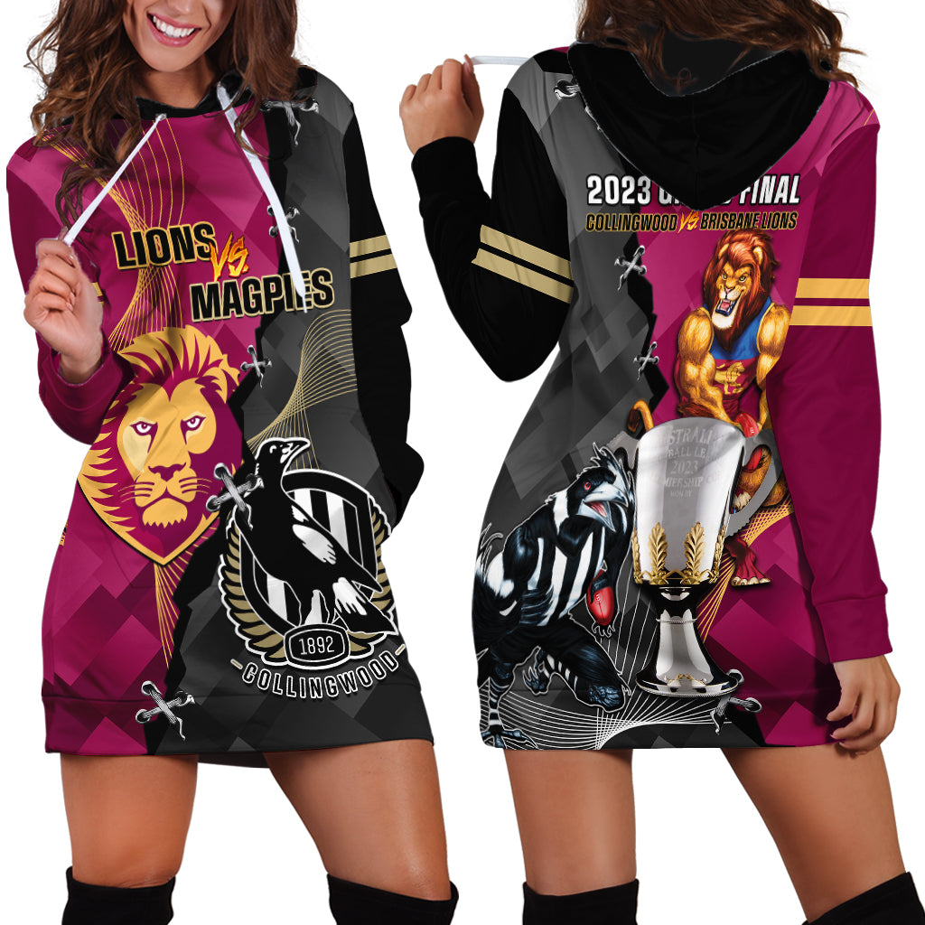 Collingwood And Lions Football Hoodie Dress 2023 Grand Final Magpies Brisbane Together - Vibe Hoodie Shop