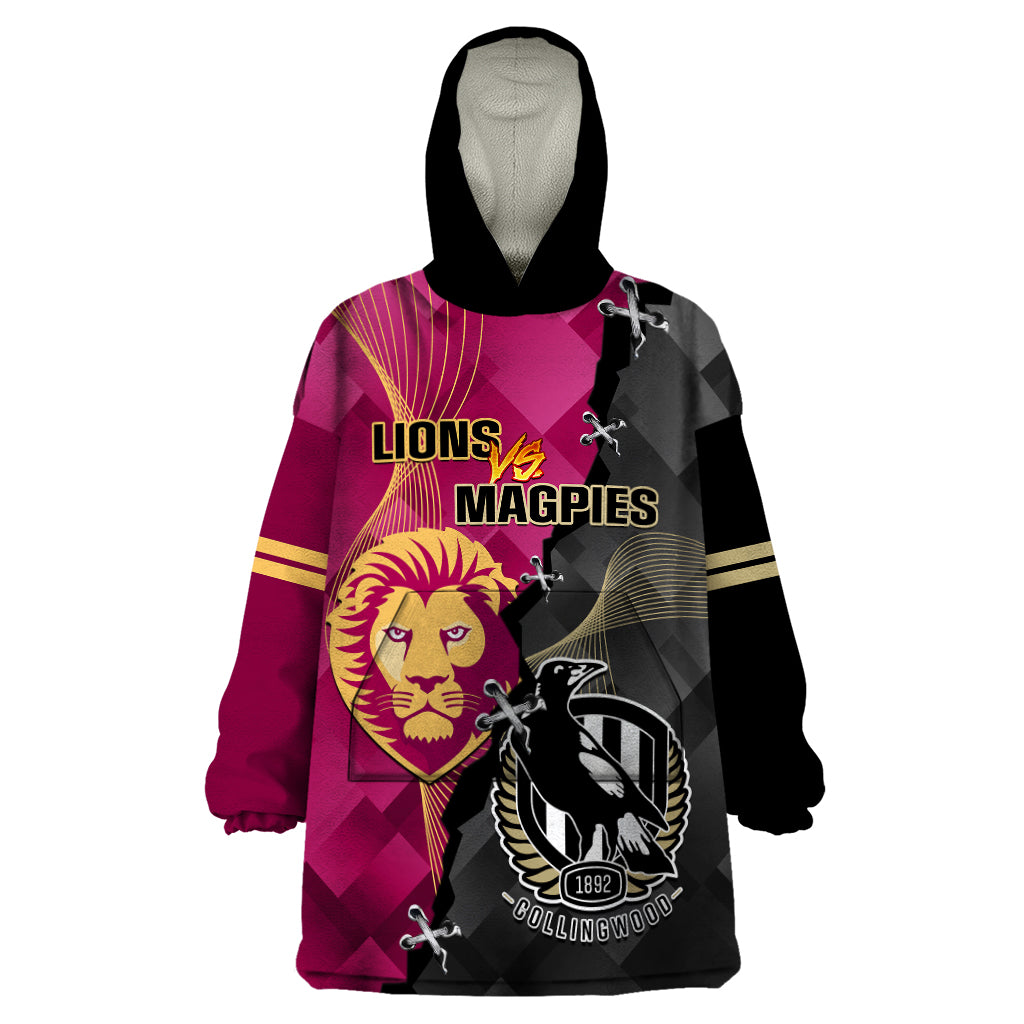 Collingwood And Lions Football Wearable Blanket Hoodie 2023 Grand Final Magpies Brisbane Together - Vibe Hoodie Shop