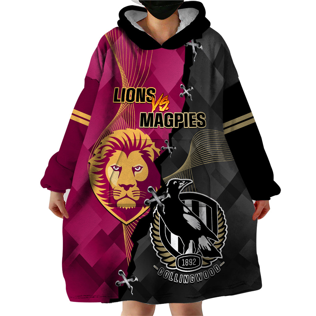 Collingwood And Lions Football Wearable Blanket Hoodie 2023 Grand Final Magpies Brisbane Together - Vibe Hoodie Shop