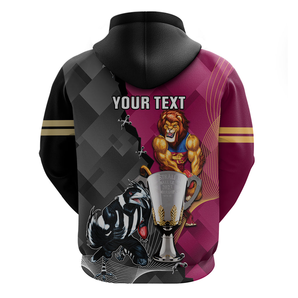 Personalised Collingwood And Lions Football Hoodie 2023 Grand Final Magpies Brisbane Together - Vibe Hoodie Shop