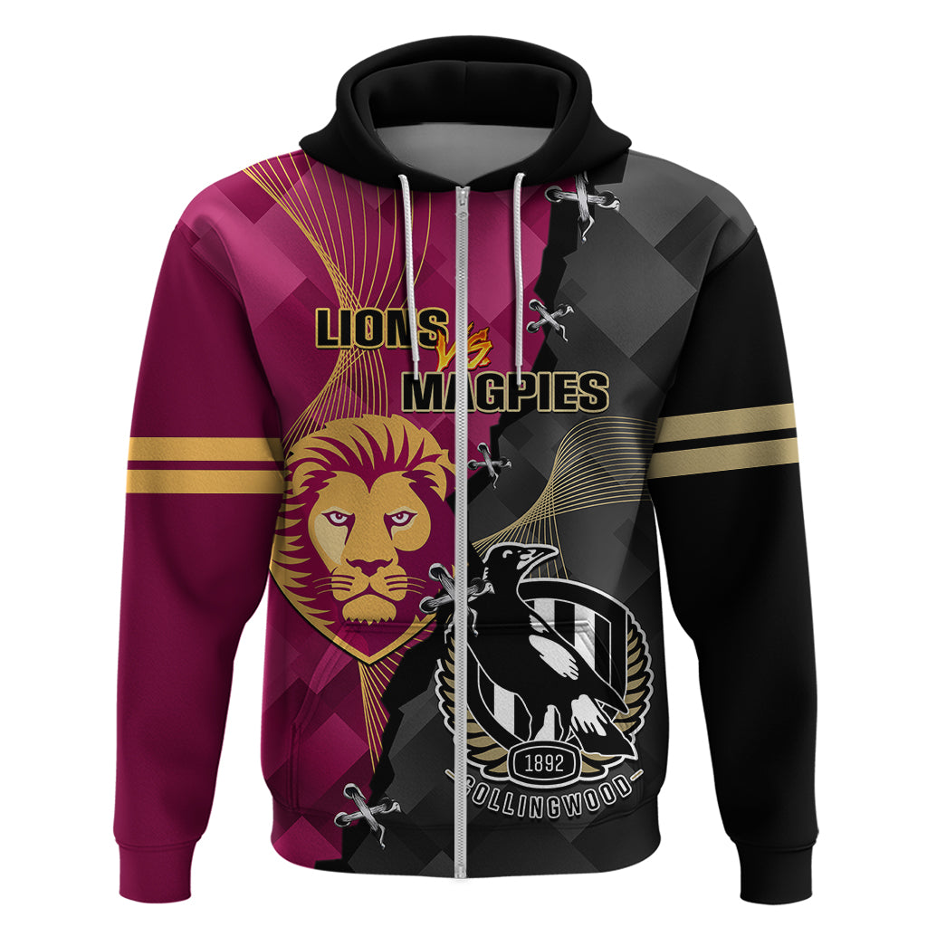 Personalised Collingwood And Lions Football Hoodie 2023 Grand Final Magpies Brisbane Together - Vibe Hoodie Shop
