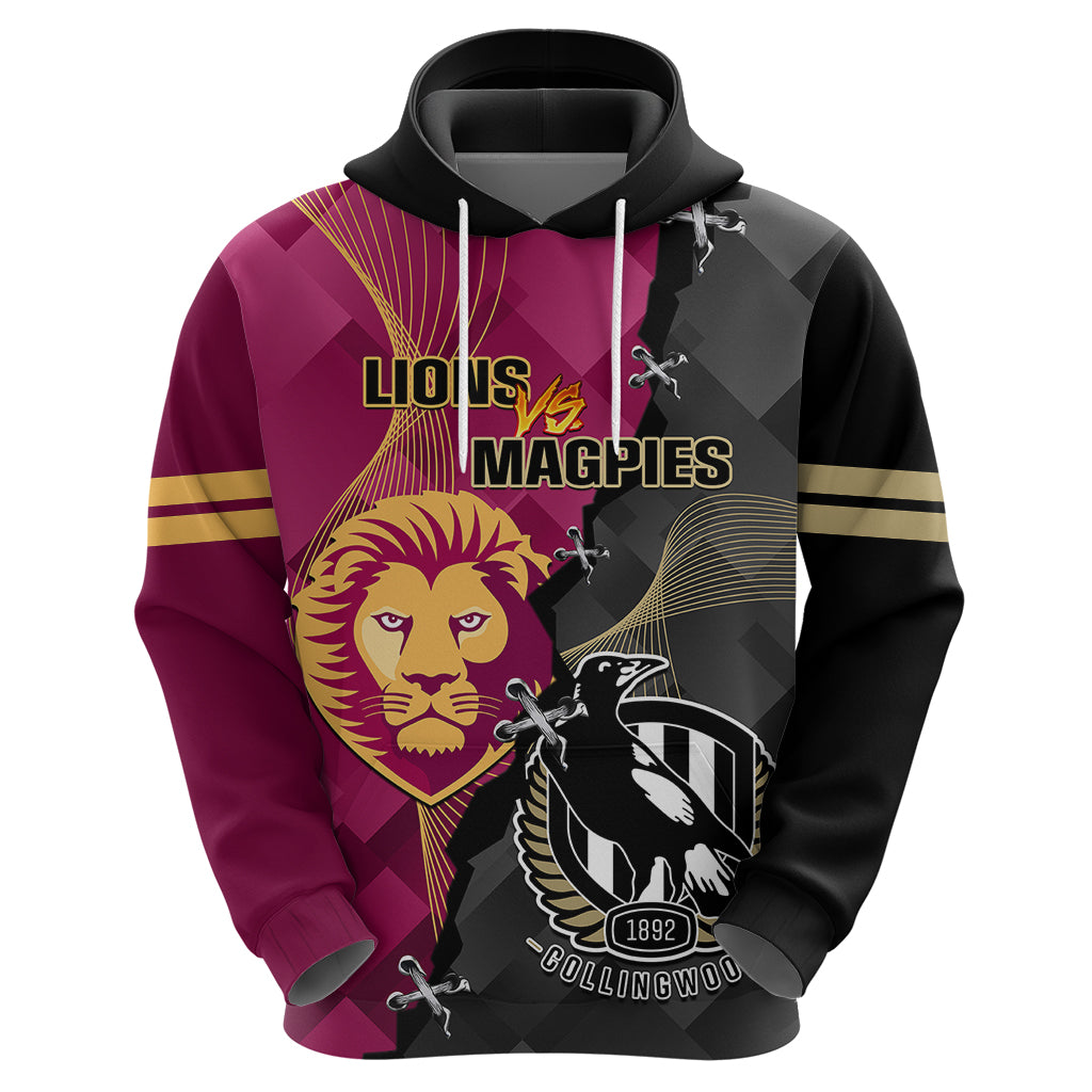 Personalised Collingwood And Lions Football Hoodie 2023 Grand Final Magpies Brisbane Together - Vibe Hoodie Shop