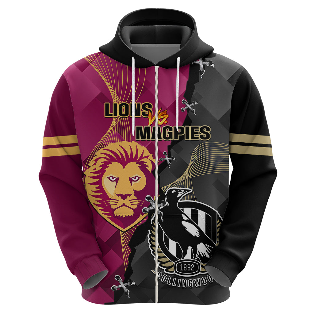 Personalised Collingwood And Lions Football Hoodie 2023 Grand Final Magpies Brisbane Together - Vibe Hoodie Shop