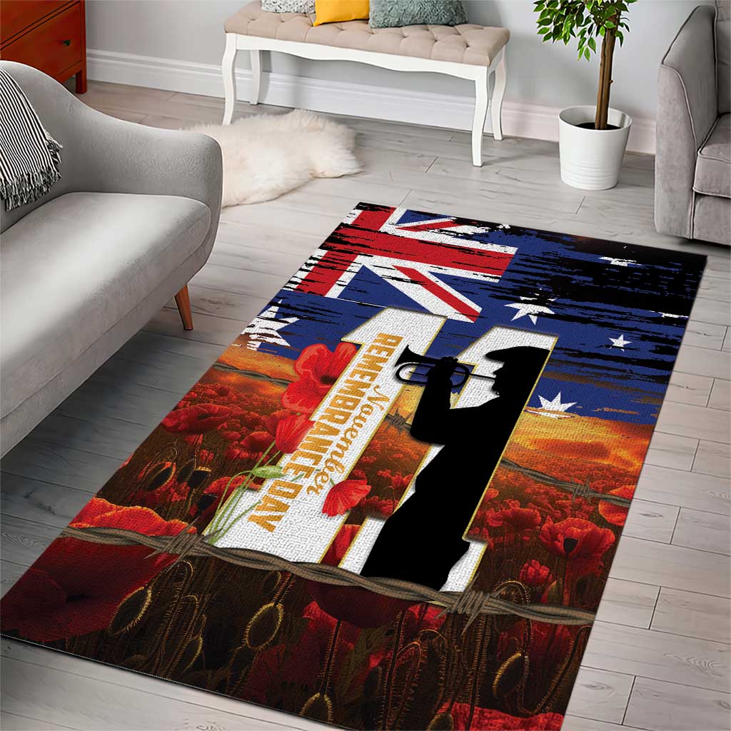 Australia Rememberance Day Area Rug 11 November Poppy Field With Last Post - Vibe Hoodie Shop