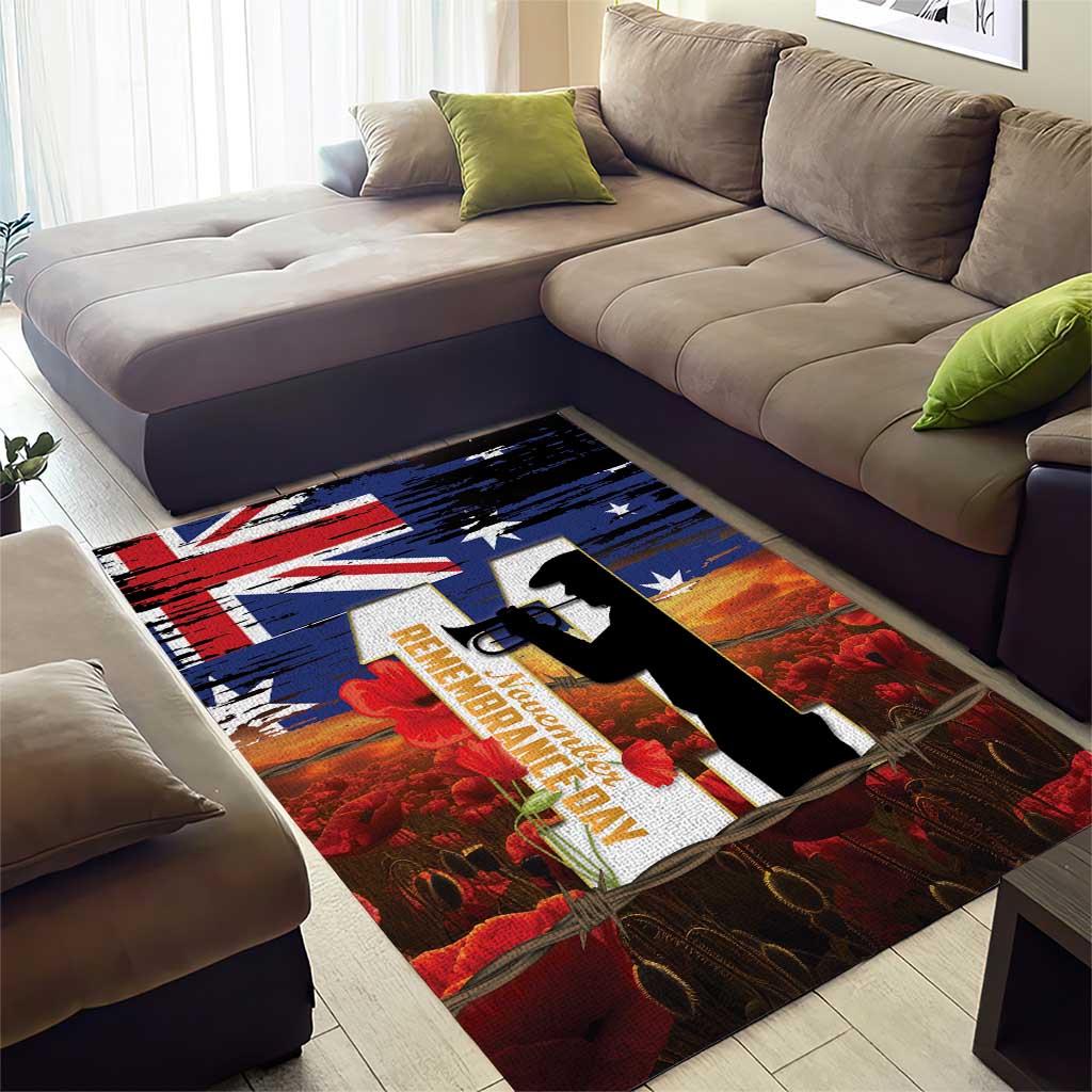 Australia Rememberance Day Area Rug 11 November Poppy Field With Last Post - Vibe Hoodie Shop