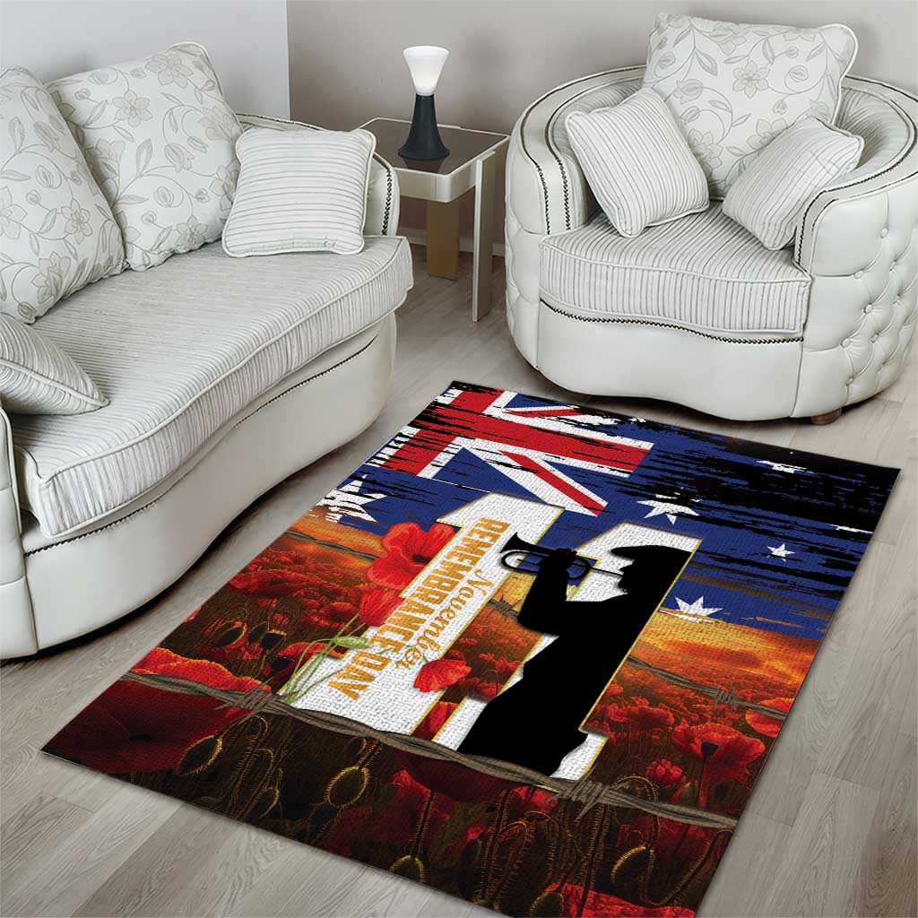 Australia Rememberance Day Area Rug 11 November Poppy Field With Last Post - Vibe Hoodie Shop