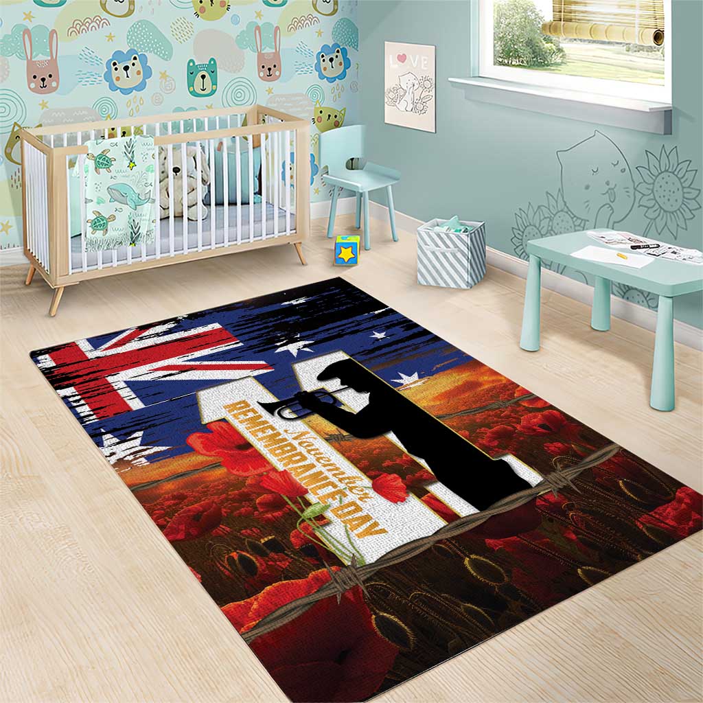 Australia Rememberance Day Area Rug 11 November Poppy Field With Last Post - Vibe Hoodie Shop