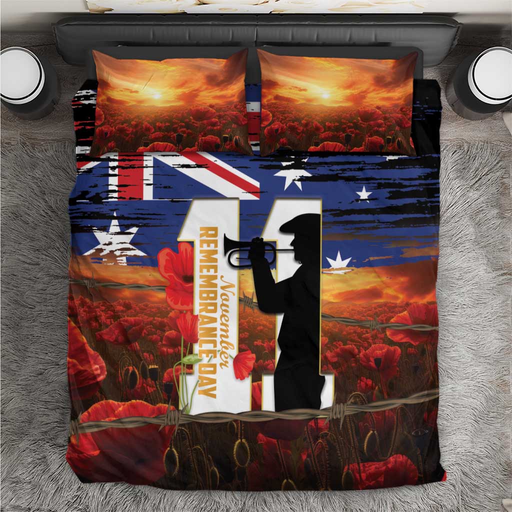 Australia Rememberance Day Bedding Set 11 November Poppy Field With Last Post - Vibe Hoodie Shop