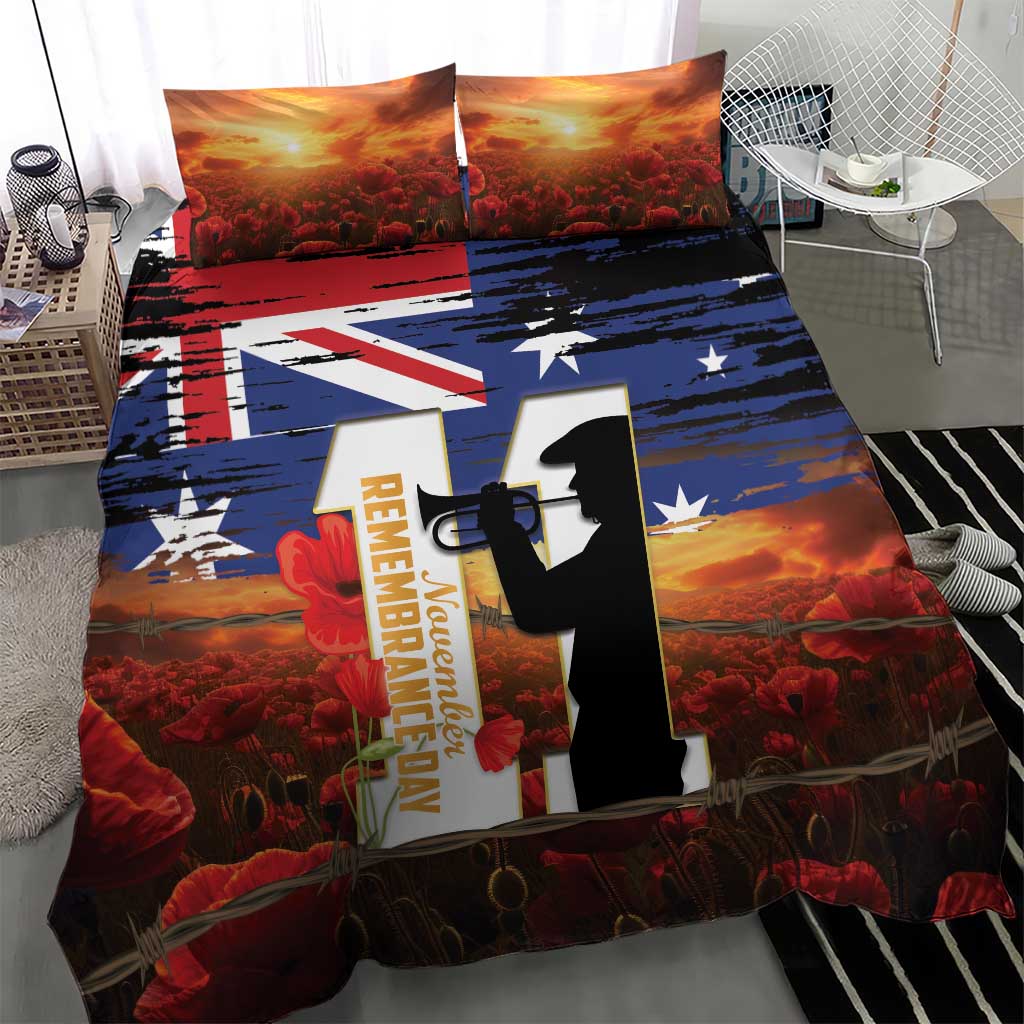 Australia Rememberance Day Bedding Set 11 November Poppy Field With Last Post - Vibe Hoodie Shop