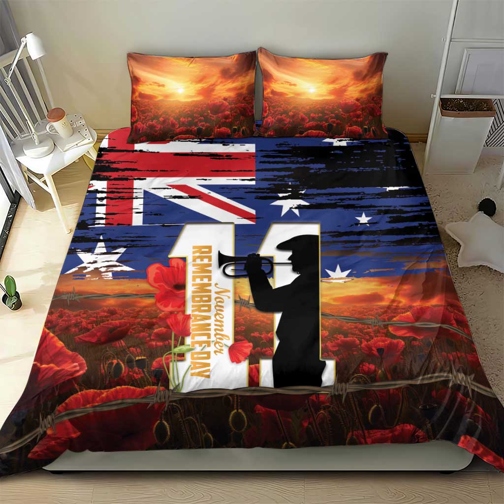 Australia Rememberance Day Bedding Set 11 November Poppy Field With Last Post - Vibe Hoodie Shop