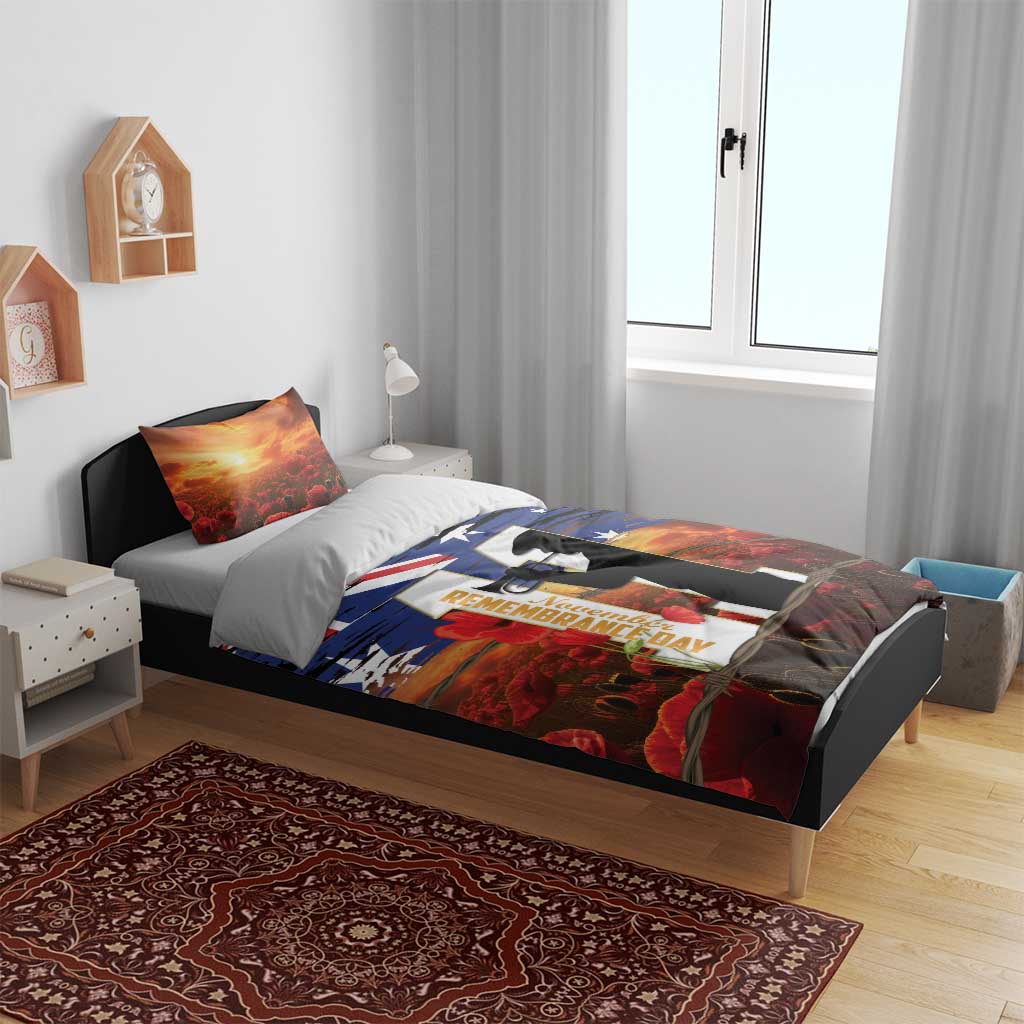 Australia Rememberance Day Bedding Set 11 November Poppy Field With Last Post - Vibe Hoodie Shop