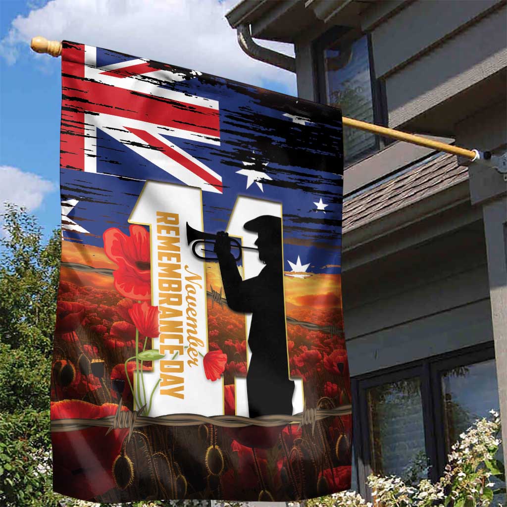 Australia Rememberance Day Garden Flag 11 November Poppy Field With Last Post - Vibe Hoodie Shop