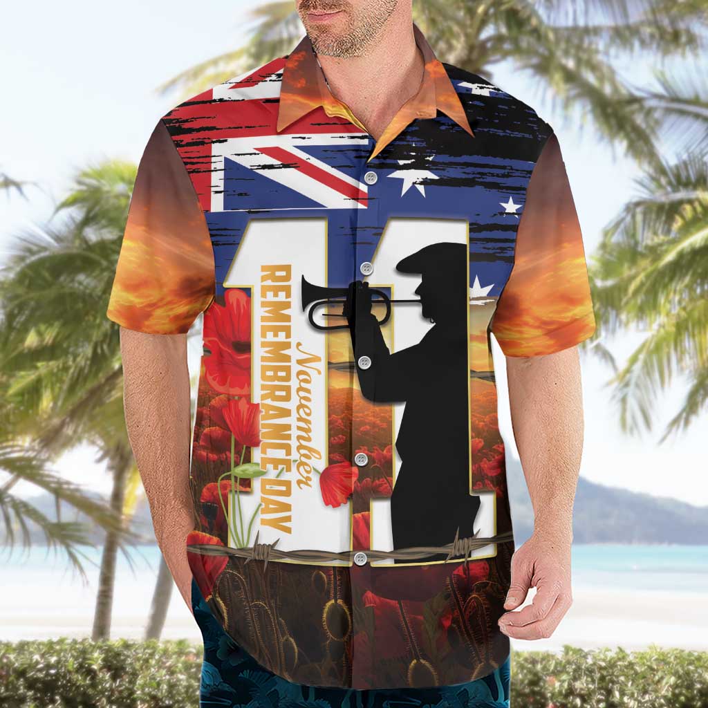 Australia Rememberance Day Hawaiian Shirt 11 November Poppy Field With Last Post - Vibe Hoodie Shop