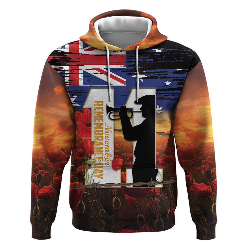 Australia Rememberance Day Hoodie 11 November Poppy Field With Last Post - Vibe Hoodie Shop
