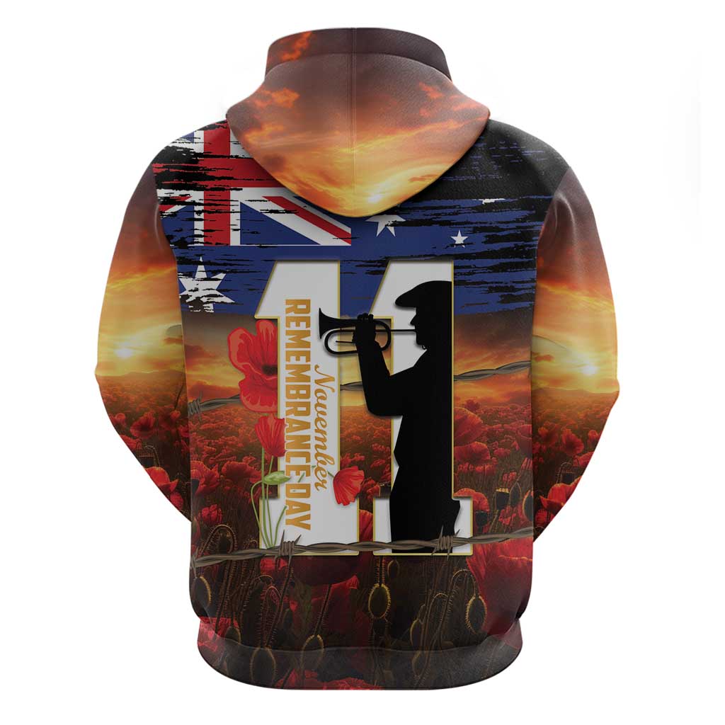 Australia Rememberance Day Hoodie 11 November Poppy Field With Last Post - Vibe Hoodie Shop