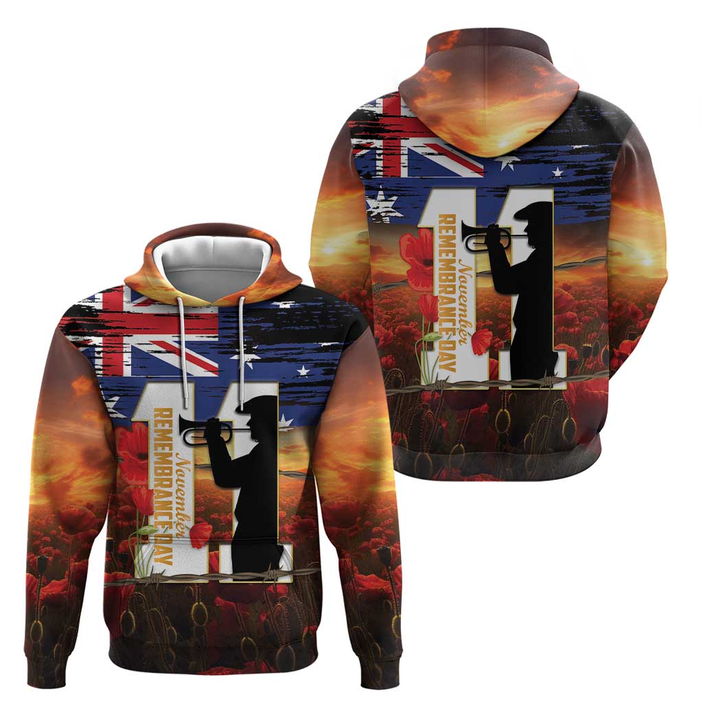 Australia Rememberance Day Hoodie 11 November Poppy Field With Last Post - Vibe Hoodie Shop