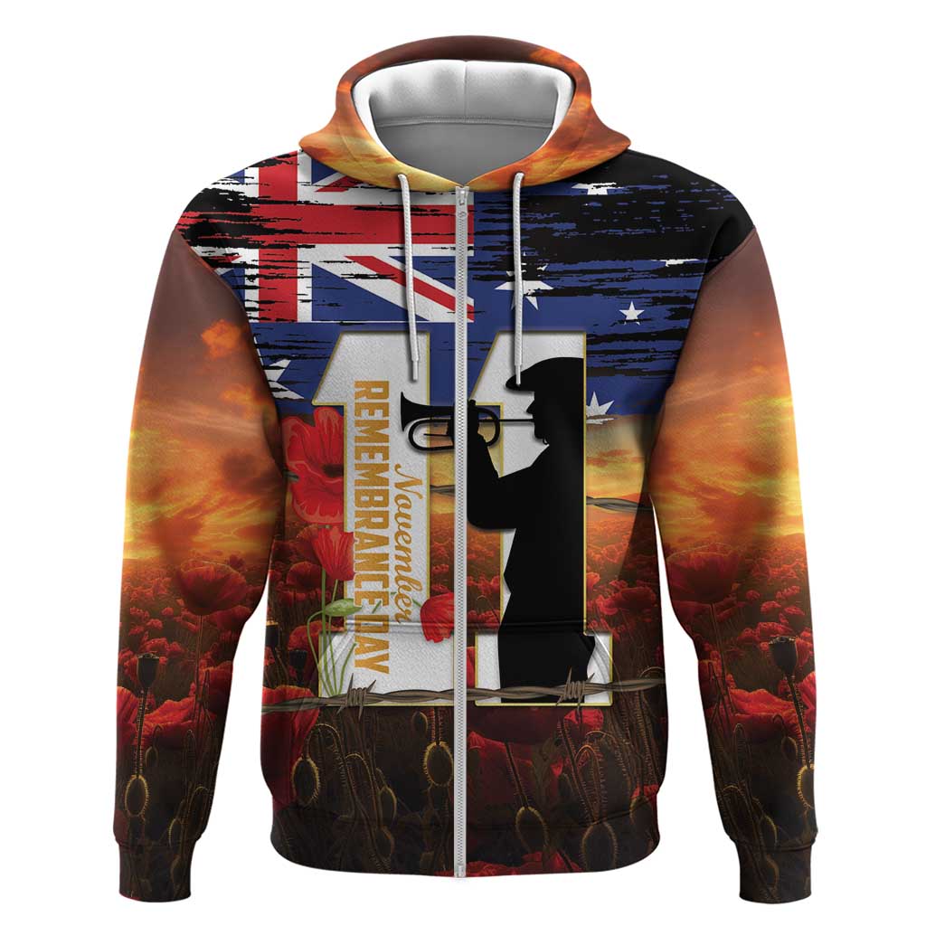 Australia Rememberance Day Hoodie 11 November Poppy Field With Last Post - Vibe Hoodie Shop