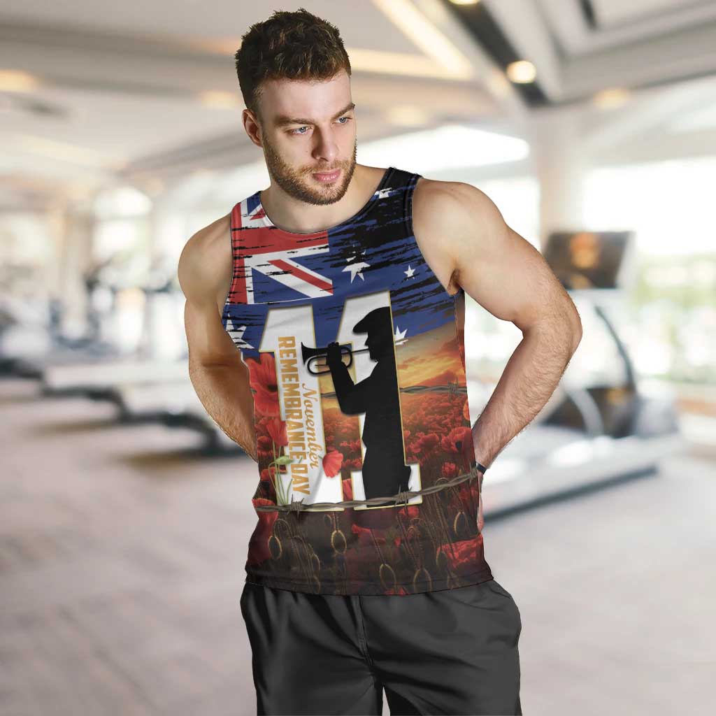 Australia Rememberance Day Men Tank Top 11 November Poppy Field With Last Post - Vibe Hoodie Shop