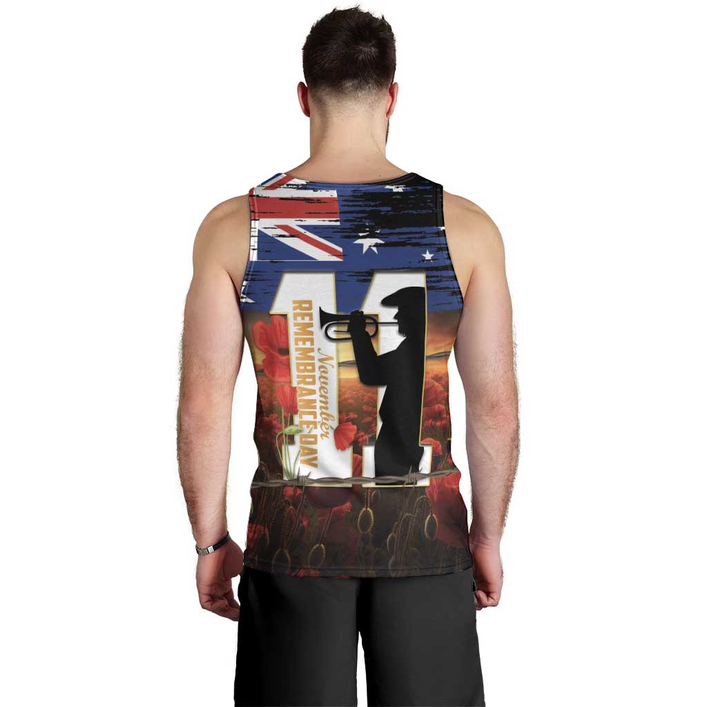Australia Rememberance Day Men Tank Top 11 November Poppy Field With Last Post - Vibe Hoodie Shop