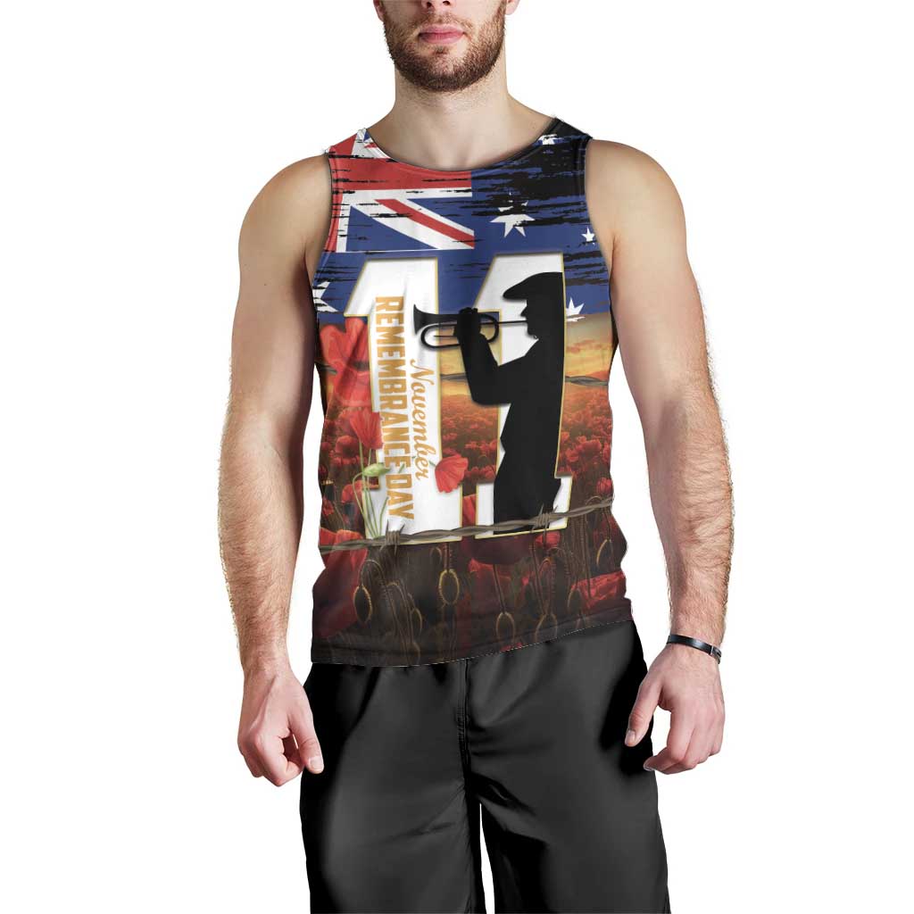 Australia Rememberance Day Men Tank Top 11 November Poppy Field With Last Post - Vibe Hoodie Shop