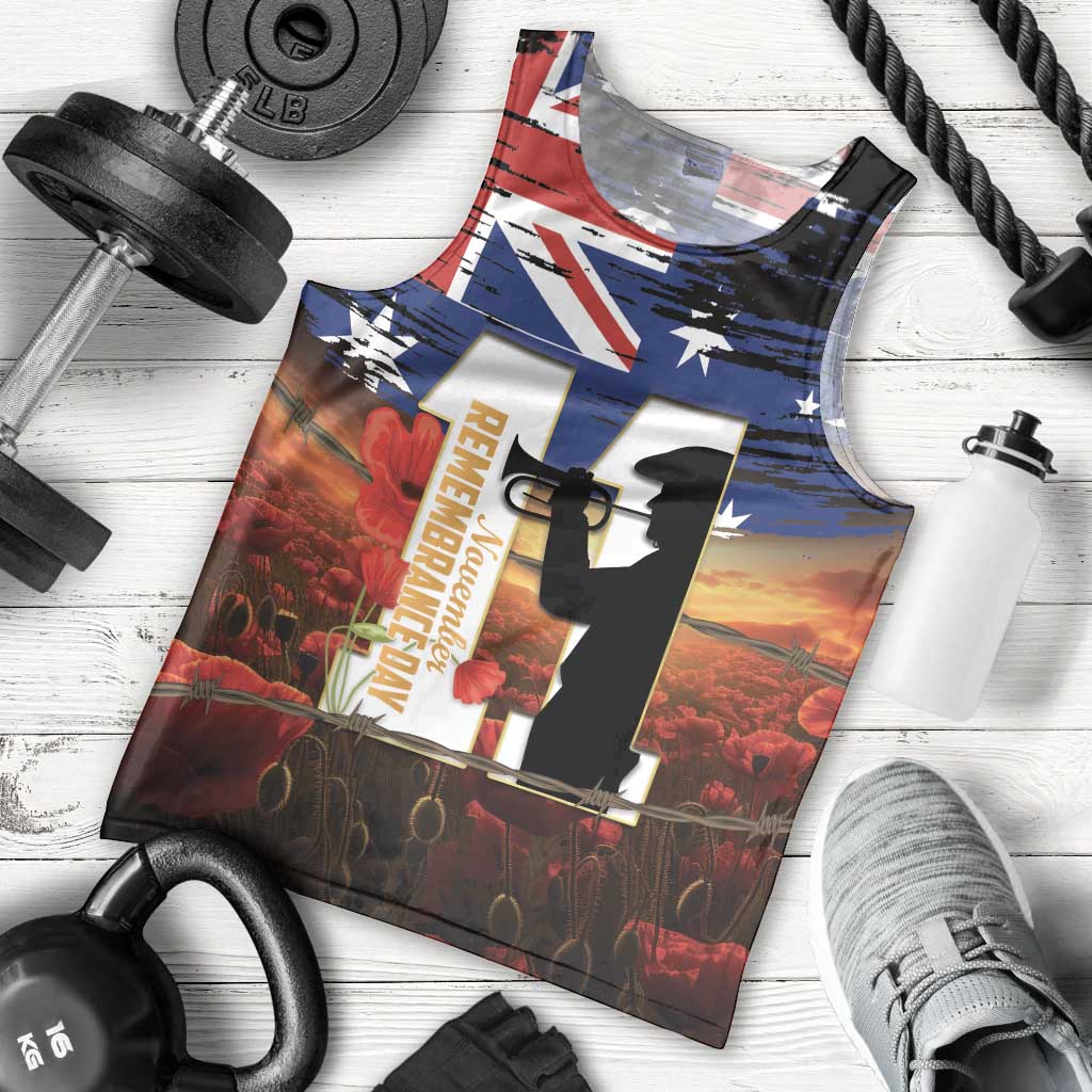 Australia Rememberance Day Men Tank Top 11 November Poppy Field With Last Post - Vibe Hoodie Shop