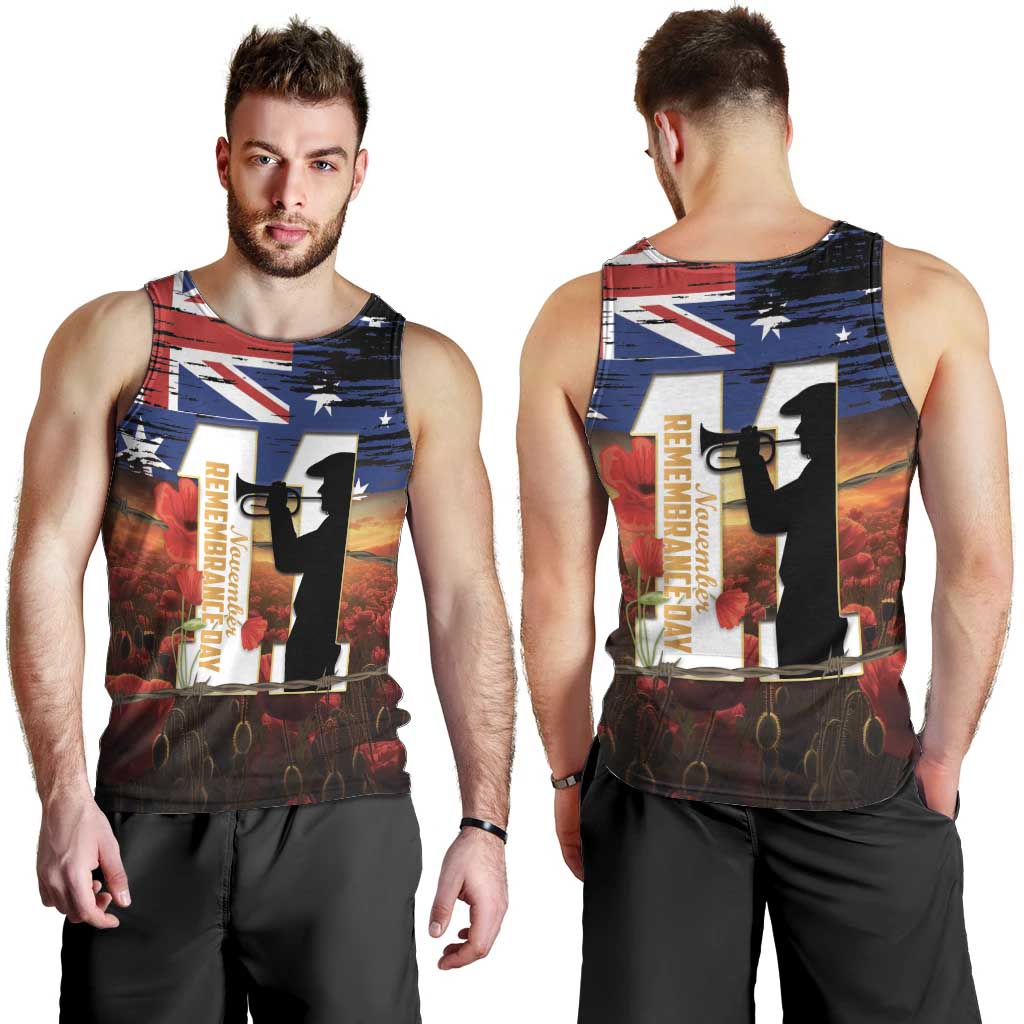 Australia Rememberance Day Men Tank Top 11 November Poppy Field With Last Post - Vibe Hoodie Shop