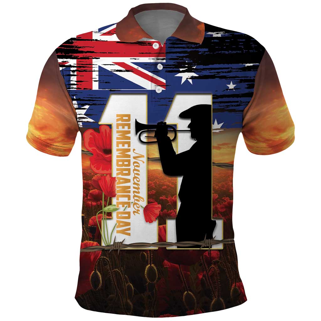 Australia Rememberance Day Polo Shirt 11 November Poppy Field With Last Post - Vibe Hoodie Shop